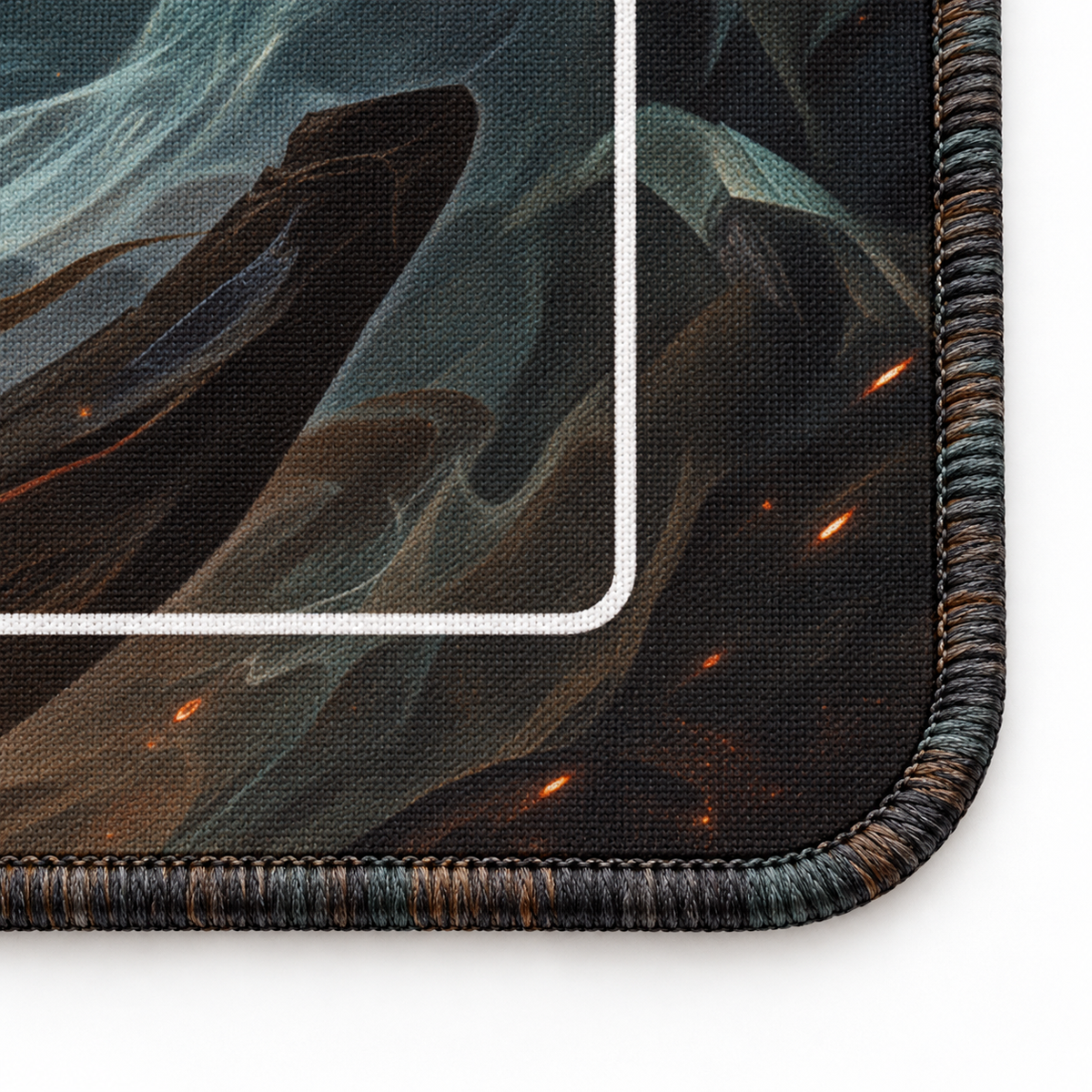 Wanwan, the Agile Tiger — Crossover Playmat for Riftbound — artwork-colored stitching detail